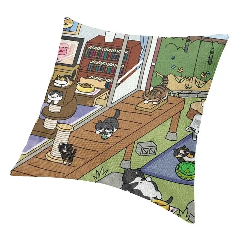 Cool Neko Atsume Kitty Collector Square Pillowcase, Home Decor, 3D Printing, Cartoon Game Cat, Cushion Cover