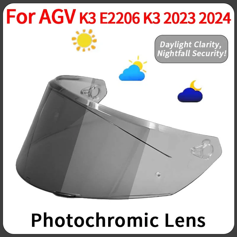 

New K3 Photochromic Visor for AGV K3 DOT E2206 K3 2023 2024 Motorcycle Helmet Lens Shield Goggles Screen Mica
