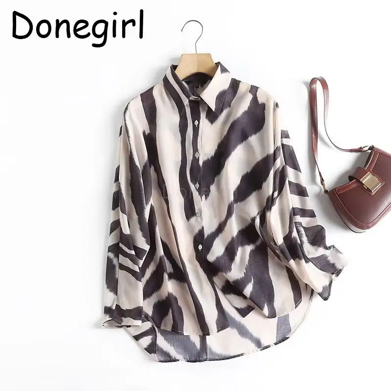 

Donegirl 2023 New Spring Summer Women Fashion Long Sleeve Zebra Printed Lapel Shirt Loose Simple Casual Blouses Female Tops