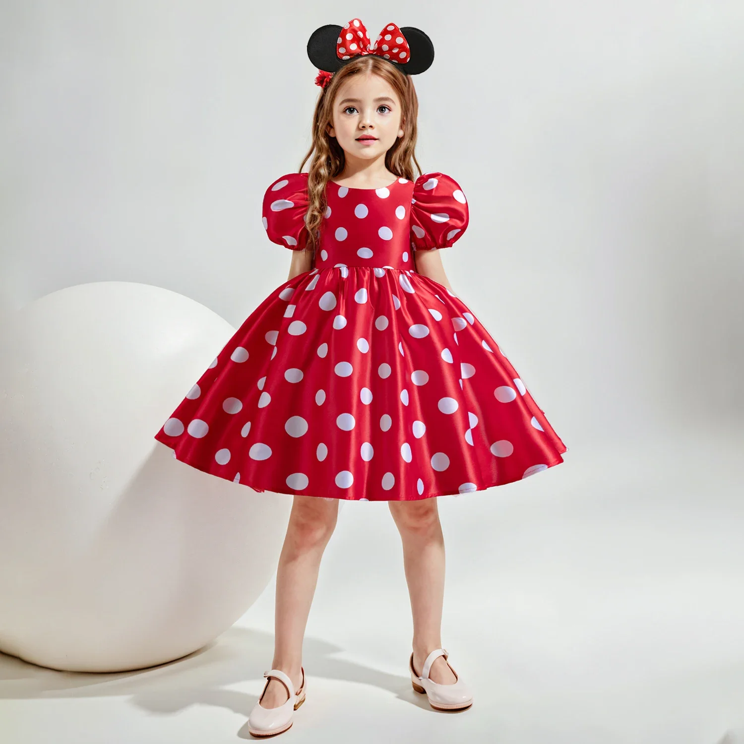 Puff Sleeve Girl Princess Dress Fashionable Polka Dot Retro Kid\'s Dress Elegant Dress for Birthday Party Wedding Prom Gown