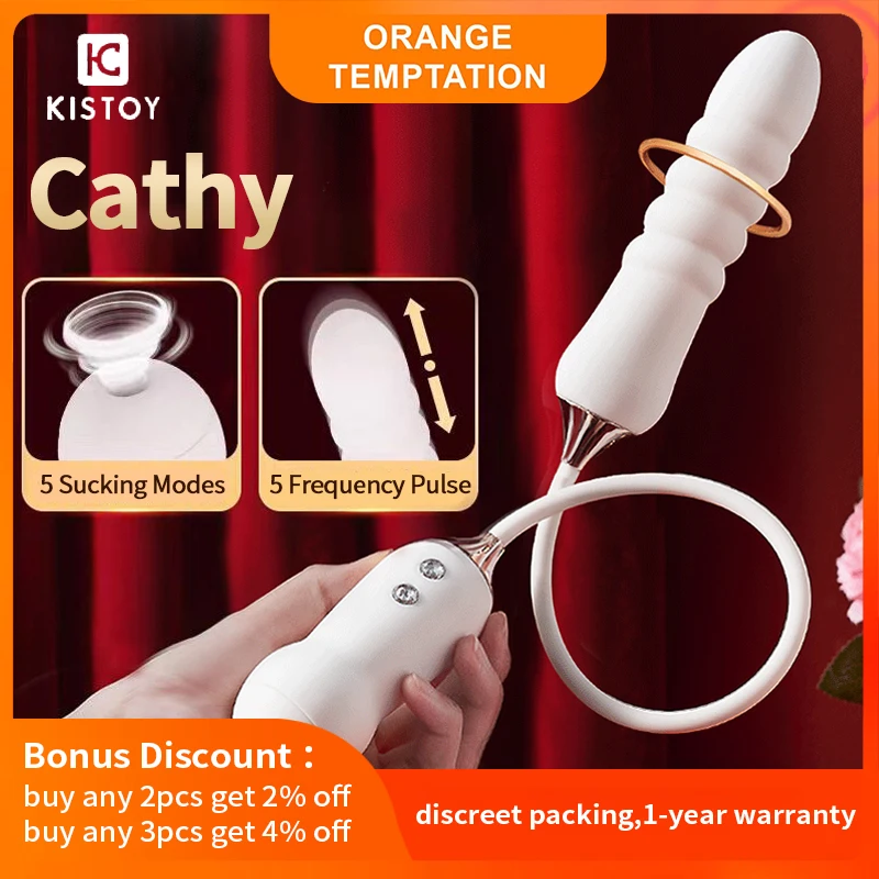 Kisstoy Cathy Sucking Vibrator Nipple Clitoris Sucker Vagina Massager Erotic Thrusting Dildo Adult Sex Toys 2in1Unisex for Women