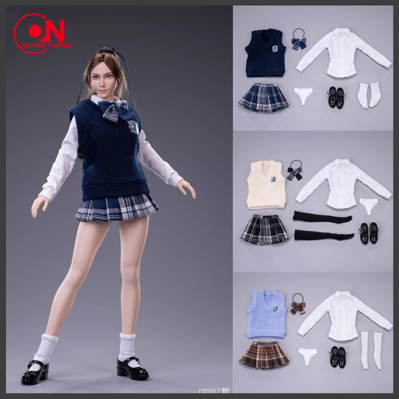 cdtoys cd030 1/6 School Girl Knitted Vest Shirt Pleated Skirt Shoe Clothes Set Model Fit 12'' Female Soldier Action Figure Body