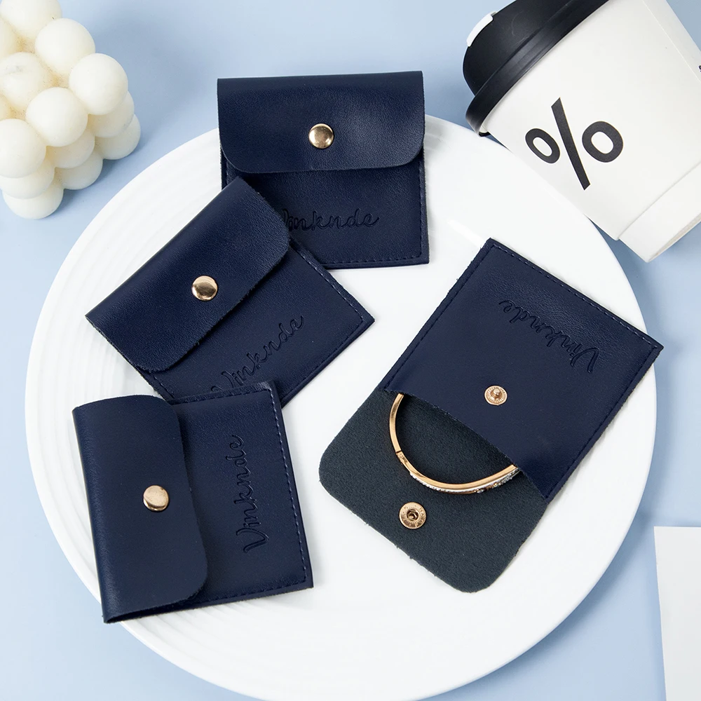 

Custom Logo Earrings Necklace Rings Jewelry Packaging Bags PU Leather Small Suede Jewellery Pouch Wedding Gift Snap Button Sack