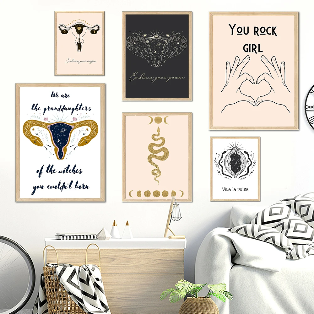 Boho Feminist Pagan Mantra Wiccan Snake Girl Body Organ Canvas Painting Wall Art Poster Print Abstract Living Room Home Decor