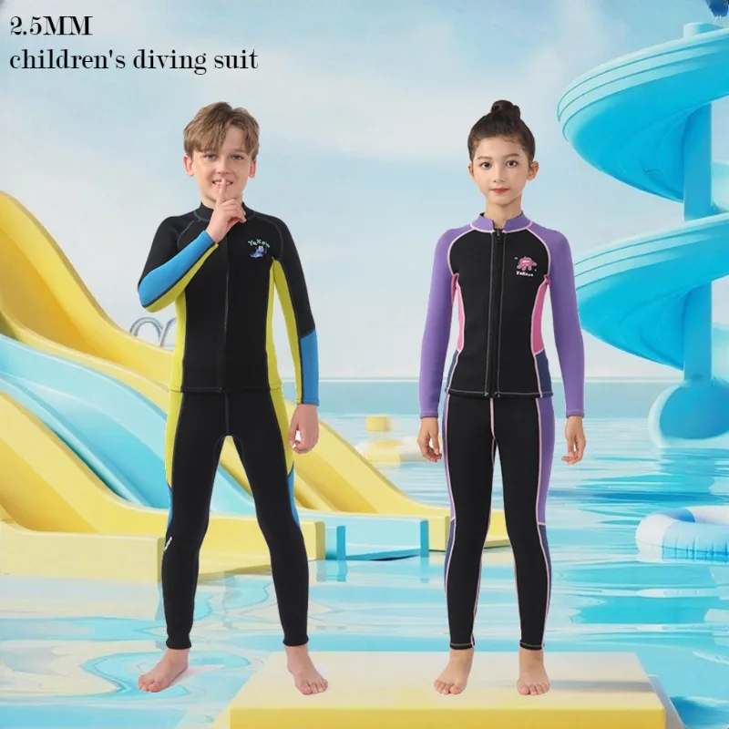 

2.5mm Winter Children's Diving Suit Neoprene 2-pieces Separated Wetsuit Boys Girls Long Sleeved Surfing Snorkeling Swimsuit