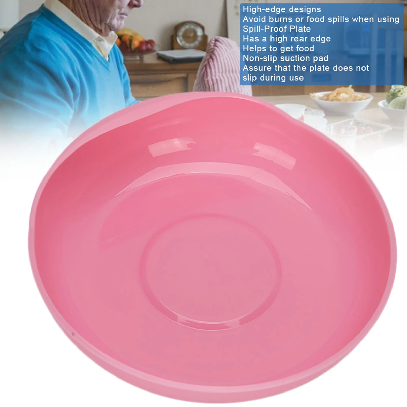 Elderly Care Spill-Proof Plate with Suction Cup Base Disabled Antislip Tableware Bowl Red Auxiliary tableware Solid Feeding Dish