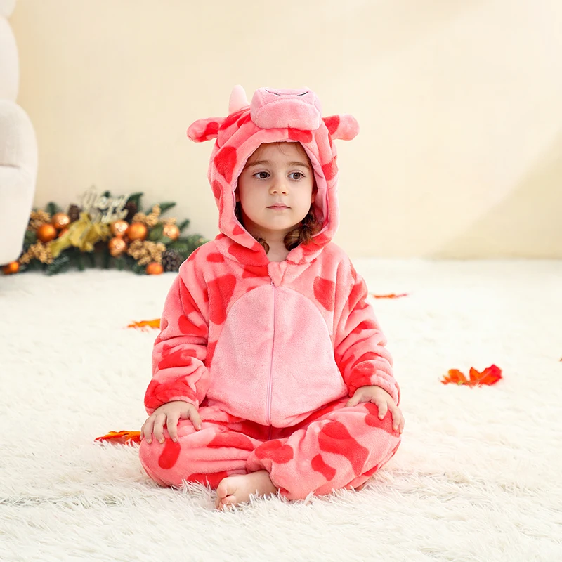 

Halloween Baby Girls Clothes Winter Warm Romper Pink Cow Hooded Costume Fluffy Onesie Soft Thicken Baby Boy Girl Toddler Outfits