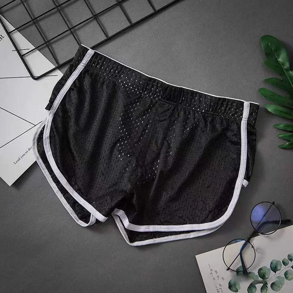 New Sexy Men Ice Silk Mesh Hollow Boxer Briefs Pouch Underwear Shorts Trunks Underpants Simple Home Aro Pants Male Boxer Panties