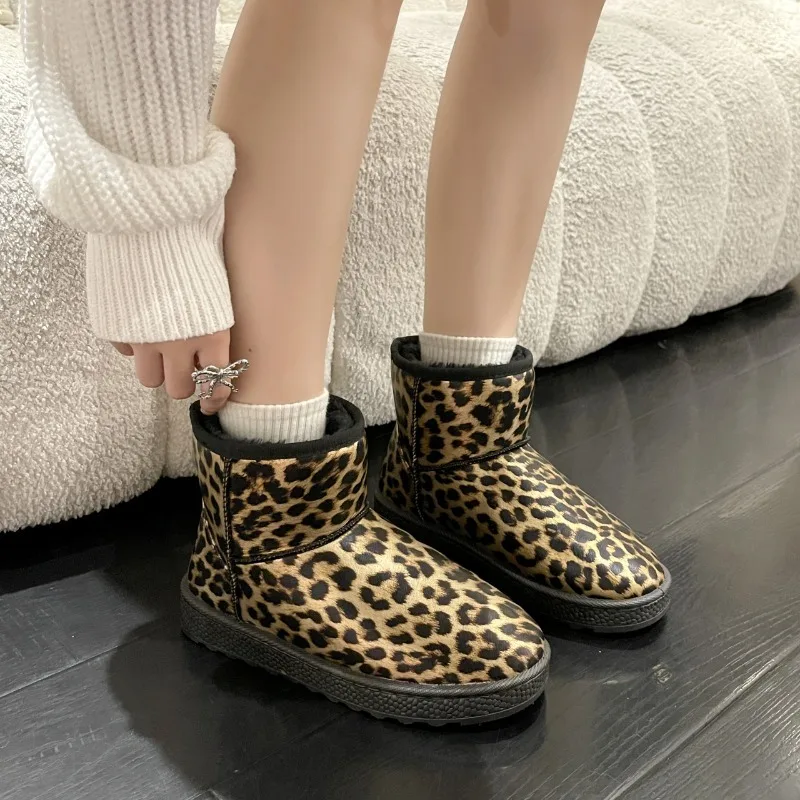 Women\'s Shoes 2023 High Quality Slip-on Women\'s Boots Fashion Leopard Print Daily Boots Women Hot Sale Round Toe Ankle Boots