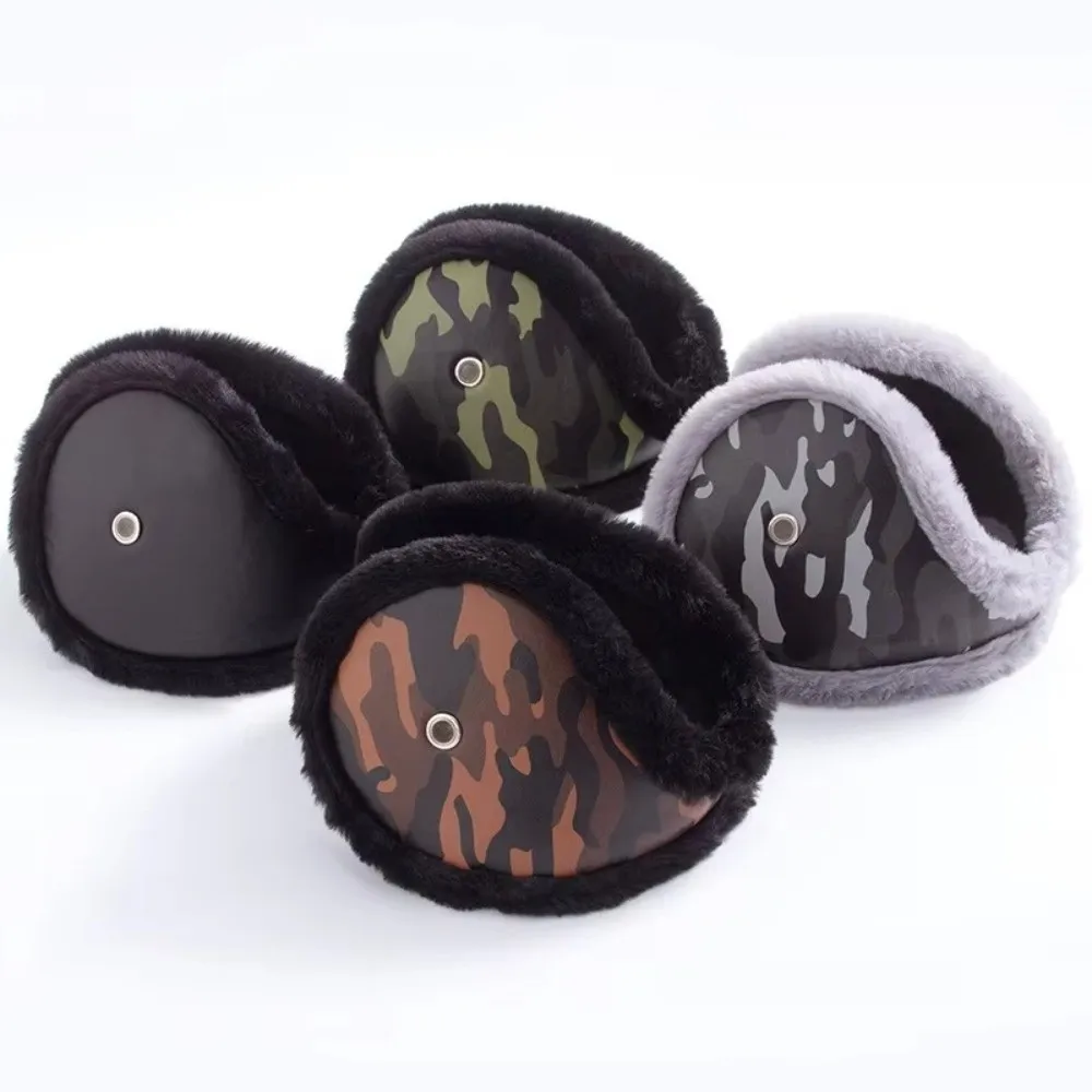 New PU Leather Winter Earmuffs Lining Pattern Earmuffs Loudspeaker Hole Foldable Ear Protection Earmuffs Winter Activities