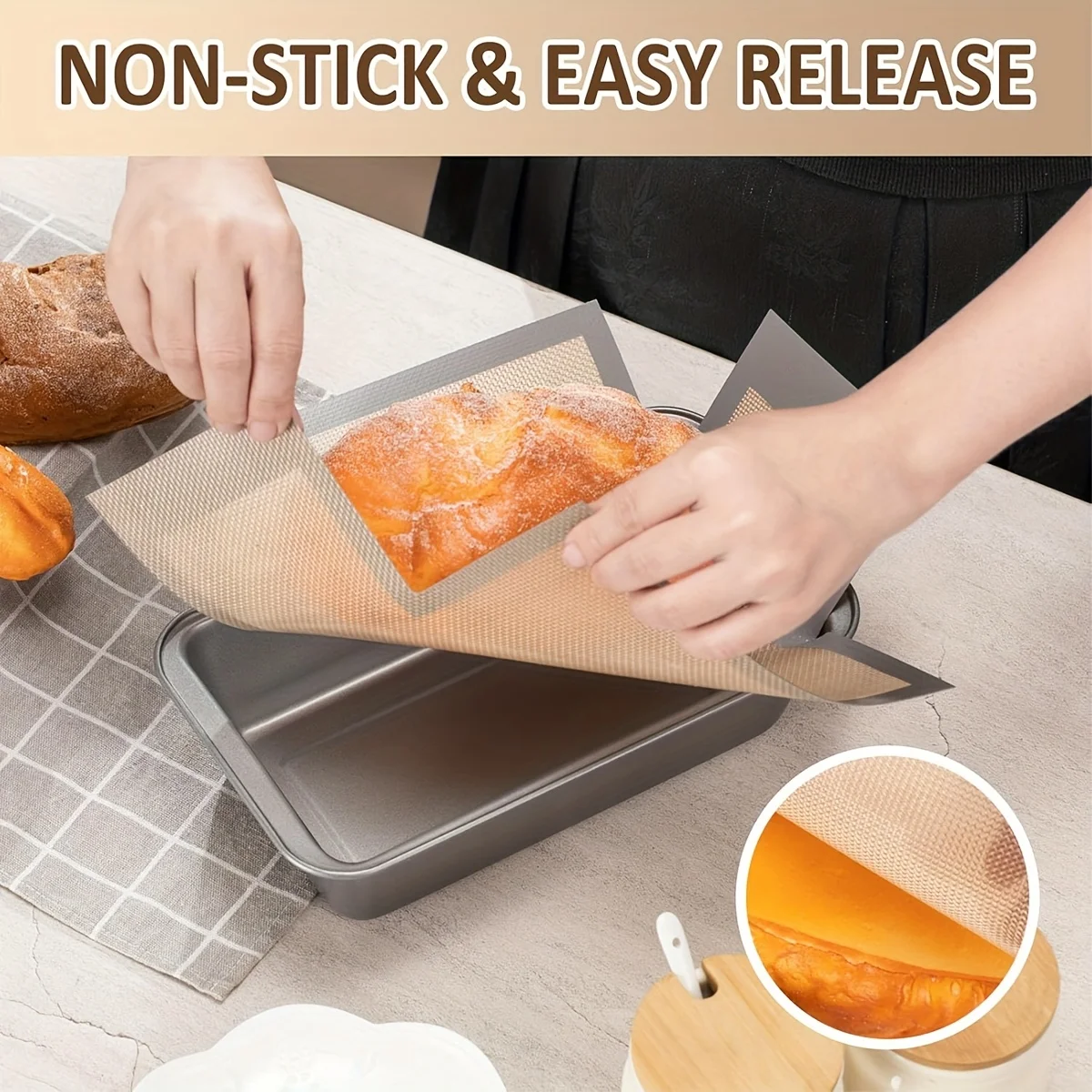 مقلاة رغيف الخبز من السيليكون لمقالي الخبز - بطانات خبز آمنة للطعام، غير لاصقة وقابلة لإعادة الاستخدام، سهلة التنظيف، مقاومة لدرجات الحرارة العالية
