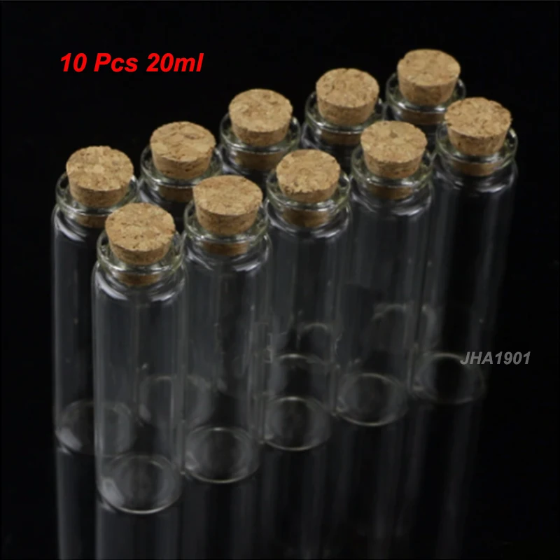 10 Pcs 20ml 22*80mm Empty Tiny Small Clear Cork Message Glass Bottles Vials Wholesale