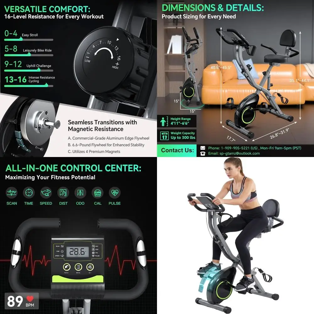 

5-in-1 Indoor Cycling Bike with 16-Level Magnetic Resistance, 6.6 lbs Flywheel, 300lbs Capacity, Designed for Home Workouts