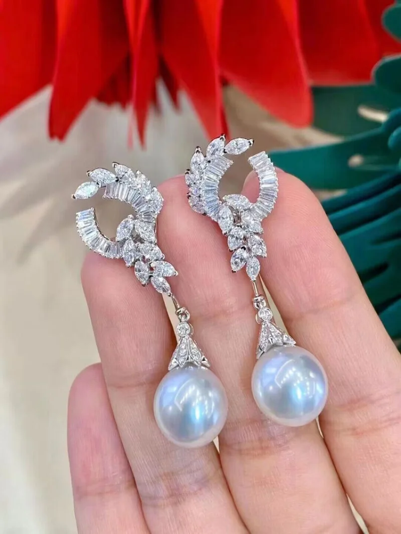 

charming pair of 10-13mm south sea drop white pearl dangle earring 925s