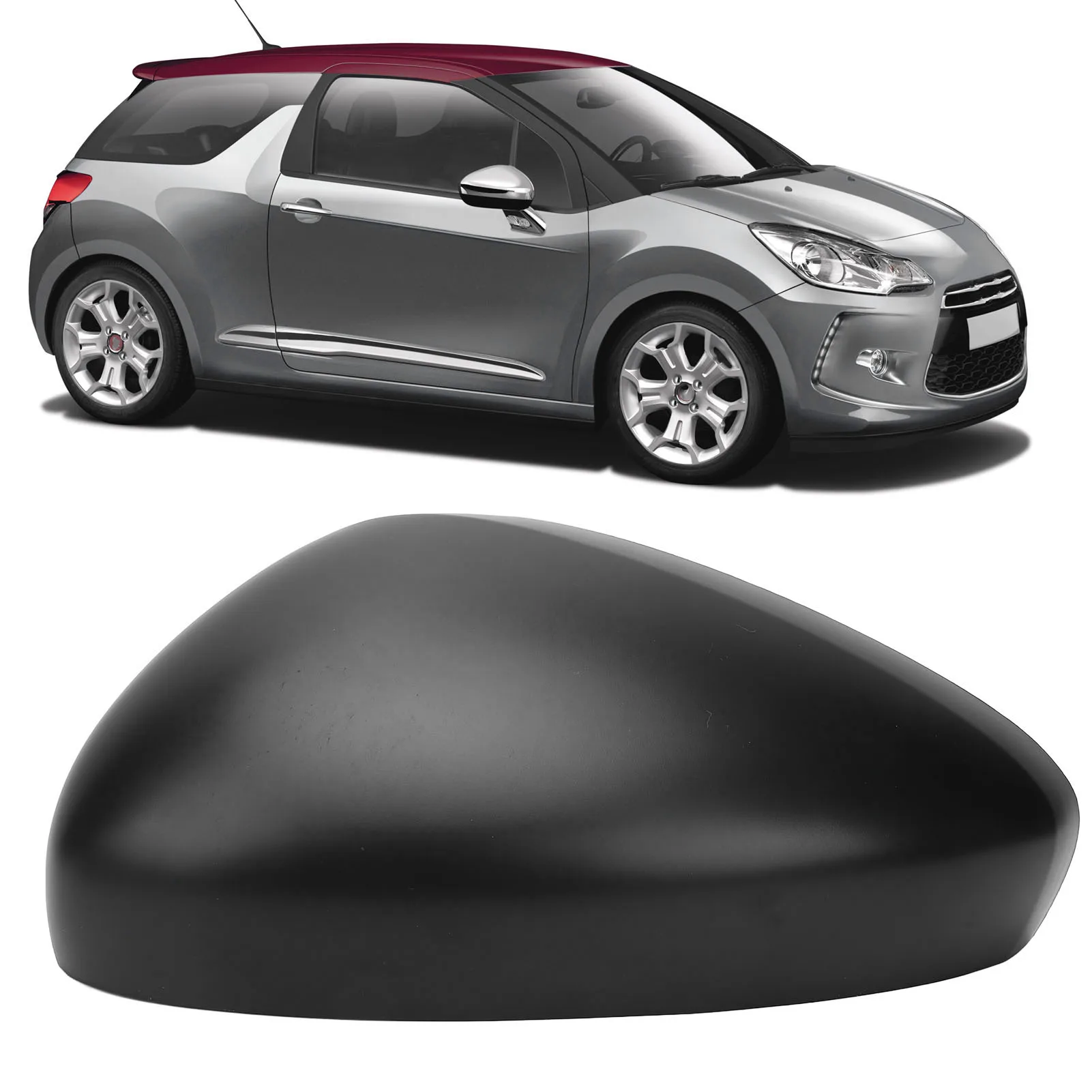 Black Sporty Look Left / Right Car Side Mirror Cap, Rearview Door Wing Mirror Cover Scratch Resistant For Citroen DS3