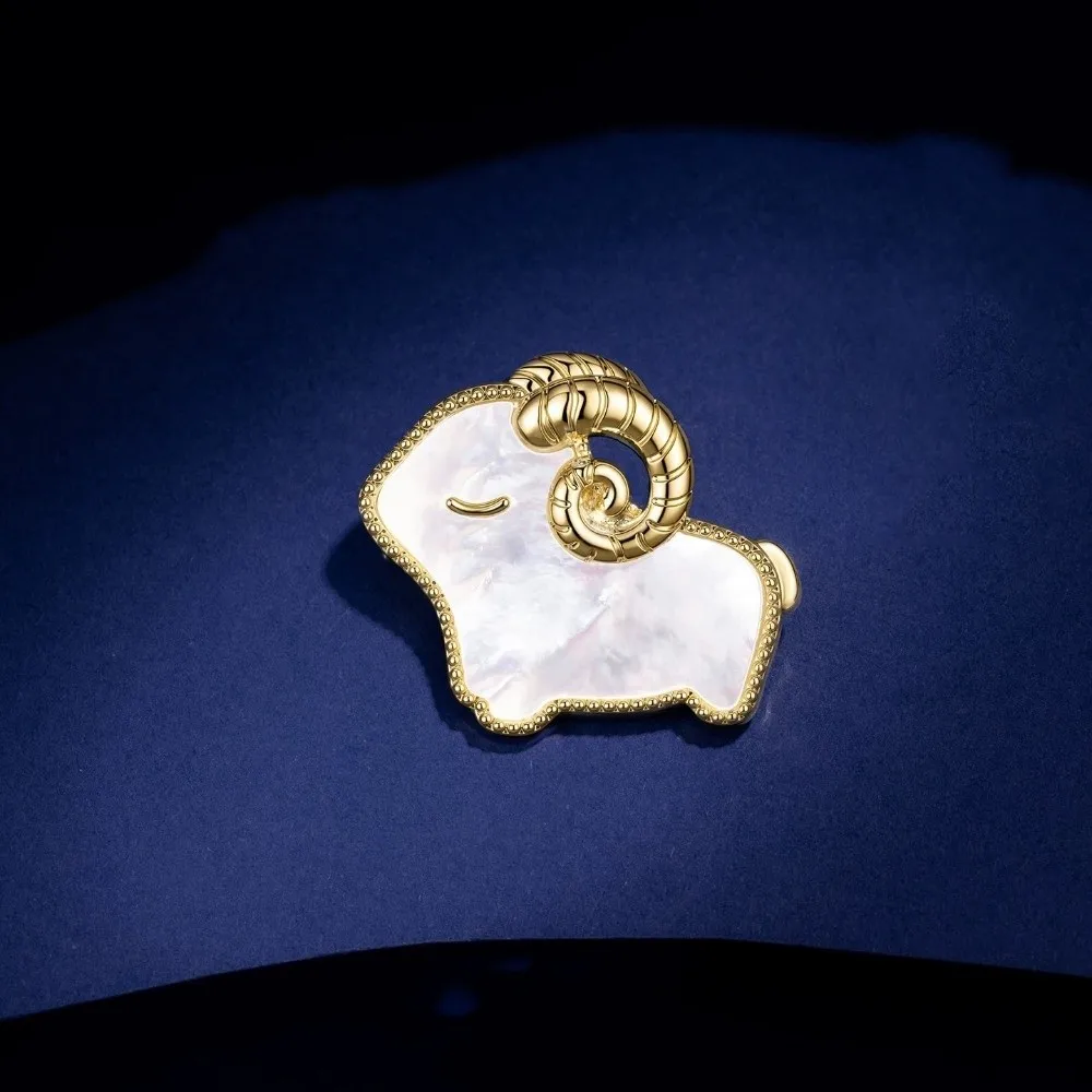 Exquisite Metal Golden Sheep Brooch Inlaid Rhinestone Curved Horns Animal Lapel Pin Colorful Crystals Secure Clasp