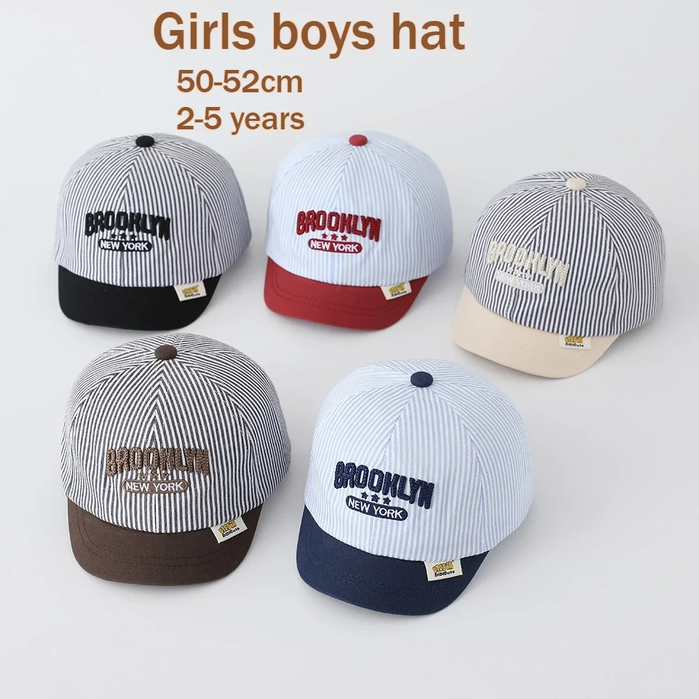 

Baby Hat 50-52CM 2-5 Years RK Stripe Visor Girls Cap Kids Baseball Hat Trendy Cotton Boys Hats Children Caps Stripe Letter