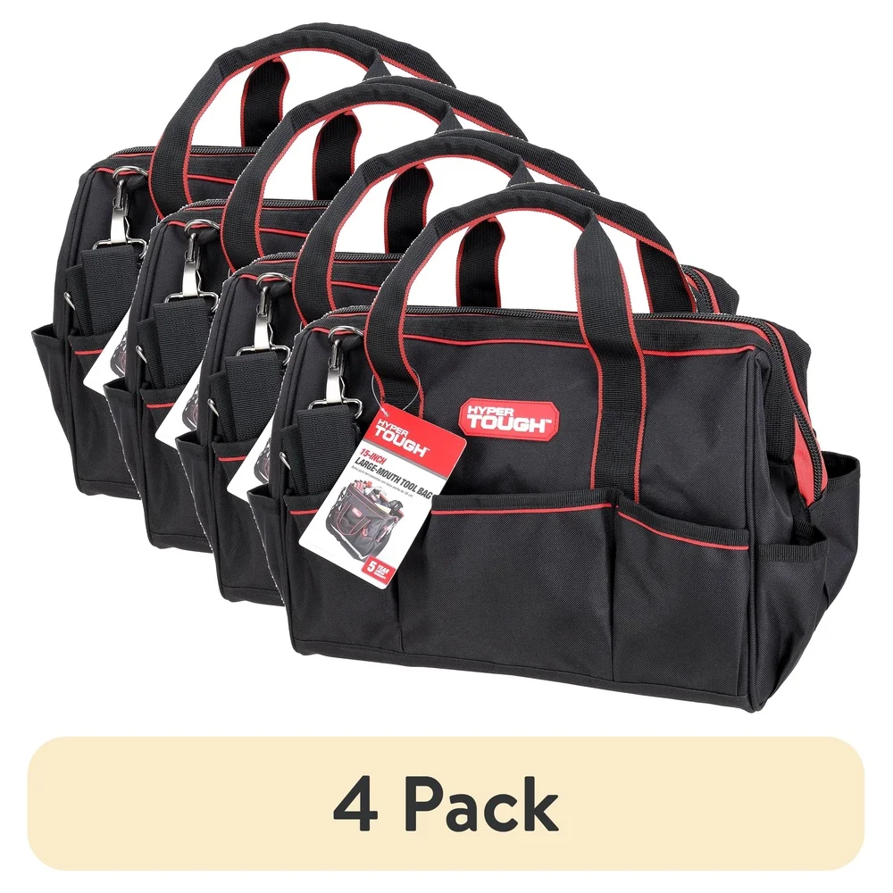 حقيبة أدوات متينة مقاس 15 بوصة مع 8 جيوب داخلية بتصميم فم كبير وحزام كتف قابل للتعديل وسهل النقل