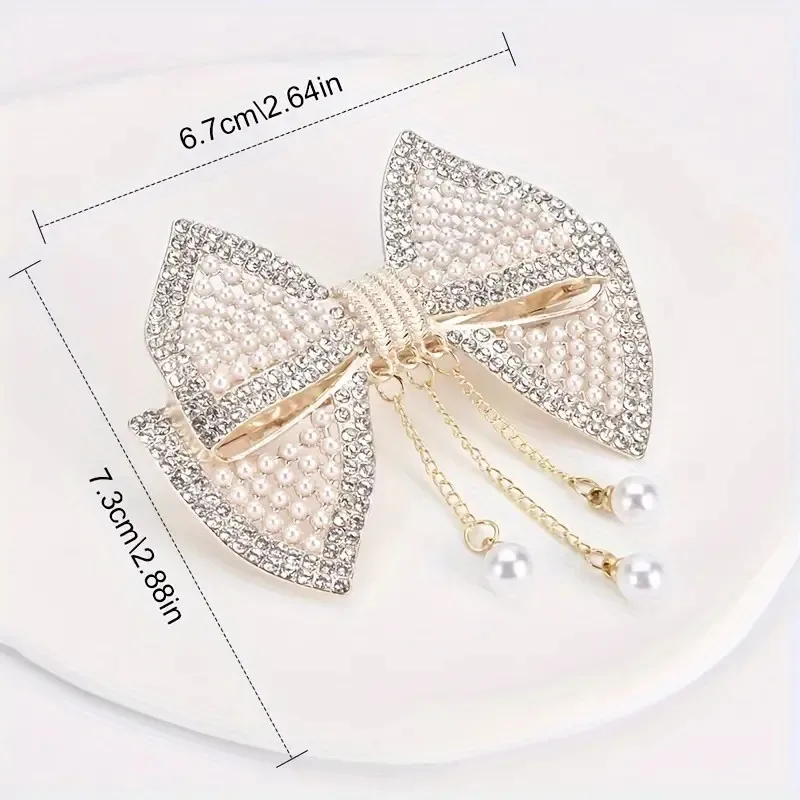 Elegant small hair with tassel design, women\'s spring clip, wide pearl rhinestone hair clip, hair accessory