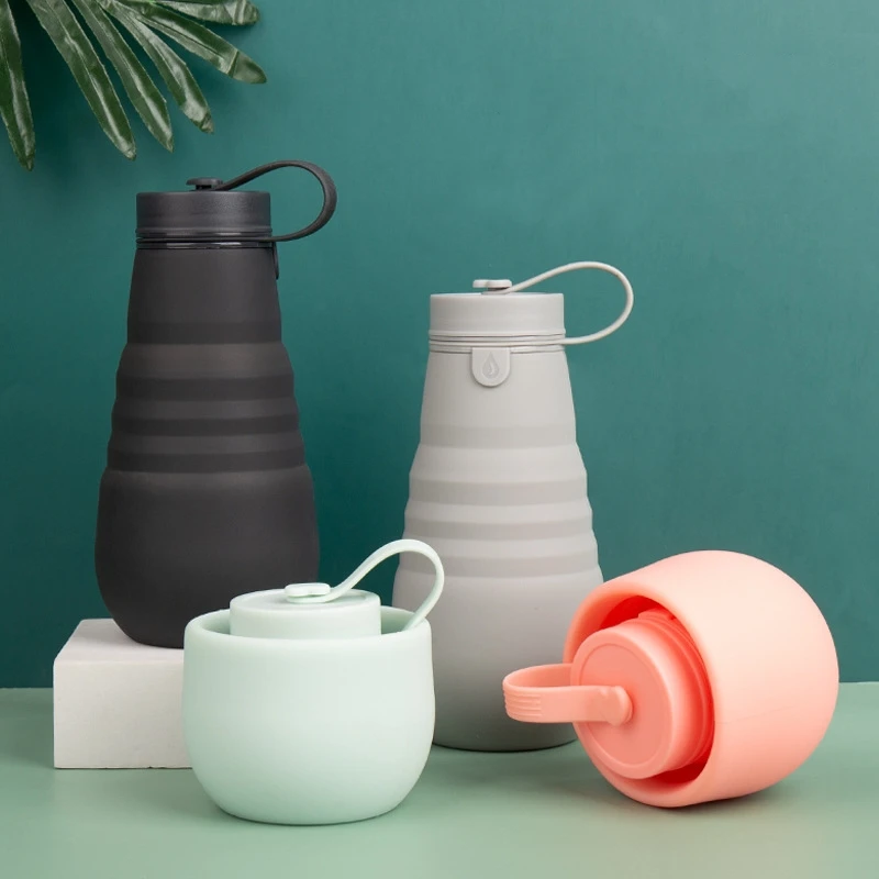 

1Pc 20oz / 592ml Collapsible Water Bottle,Leak-Proof Reusable Silicone Travel Cup,Outdoor Hiking Water Cup Bar Set