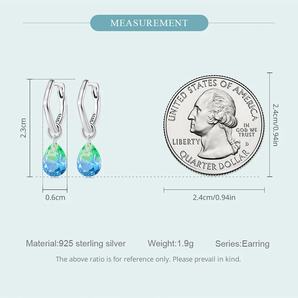 WOSTU 925 Sterling Silver Teardrop wiszące kolczyki dla kobiet kropla wody tęczowy kryształ obręcze Pendientes dla kobiet