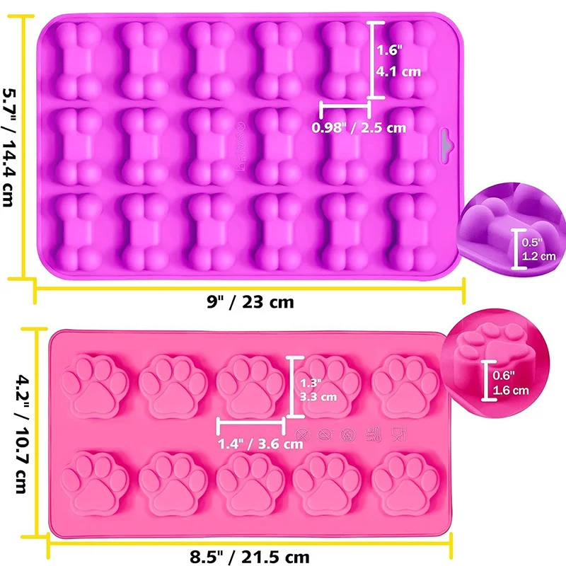 Moules en Silicone Pattes de Chien et Os de Chien Moules en Silicone pour Gâteries de Chien pour Pâtisserie Chocolat Bonbons Gelée Bac à Glaçons