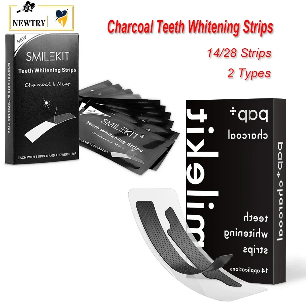 

28/14Pcs New PAP+ Charcoal Gel Teeth Whitening Strips Activated Bamboo Dental Veneers Tooth Bleaching Stain Removal Oral Care