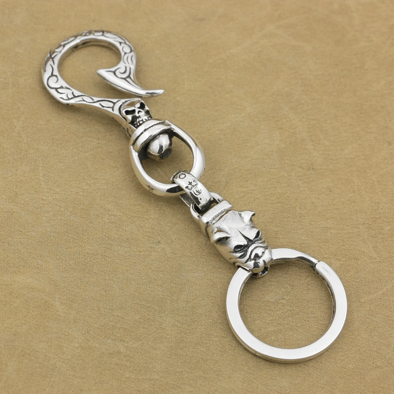 Bulldog Dog Cross KeyRing 925 Sterling Silver Biker Hook KeyChain Punk DIY Accessory 8B008KC