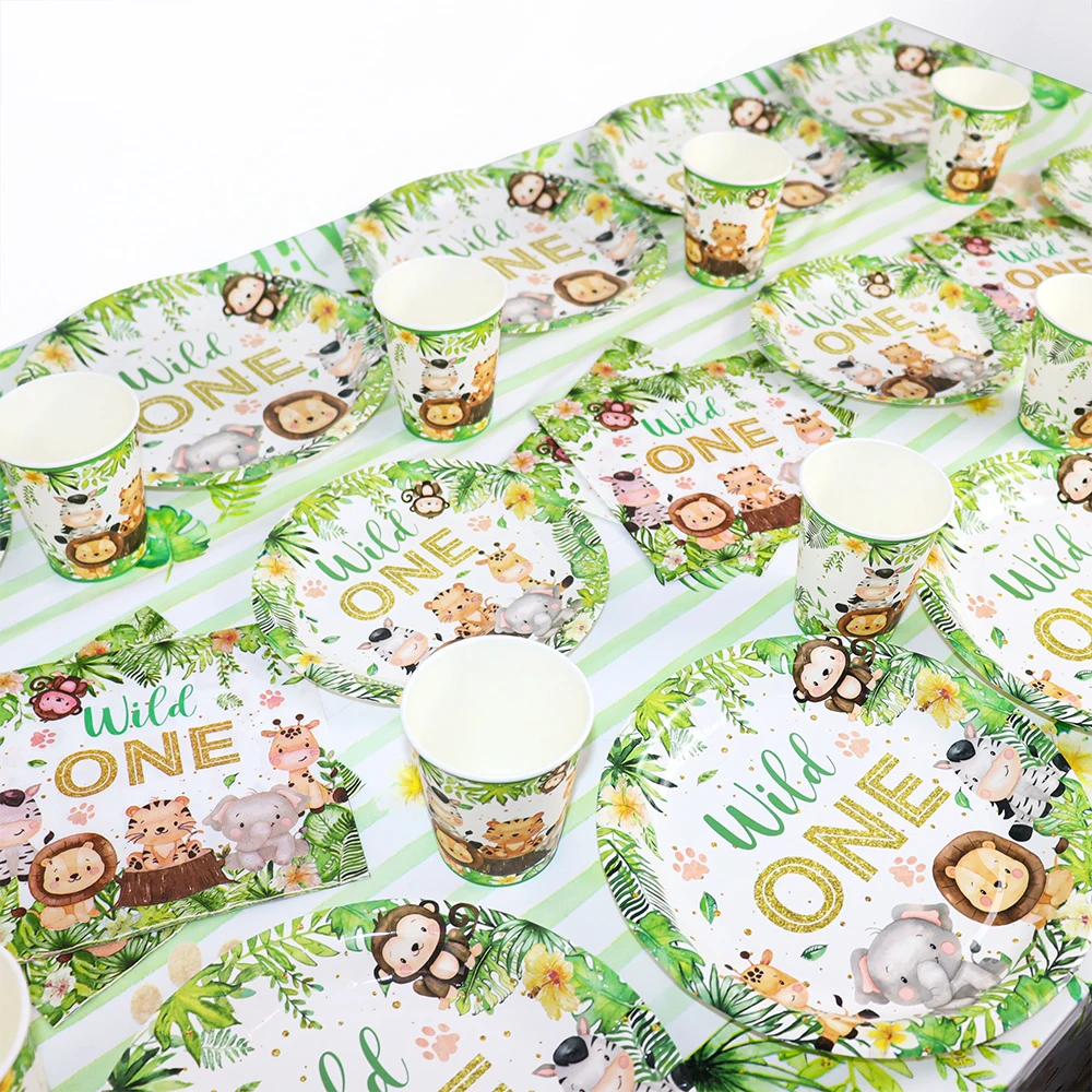 Wald Dschungel Geburtstag Party Dekorationen Wild One Tier Tischdecke Geschirr Set Woodland Safari Happy Birthday Party Supplies – Detail 3