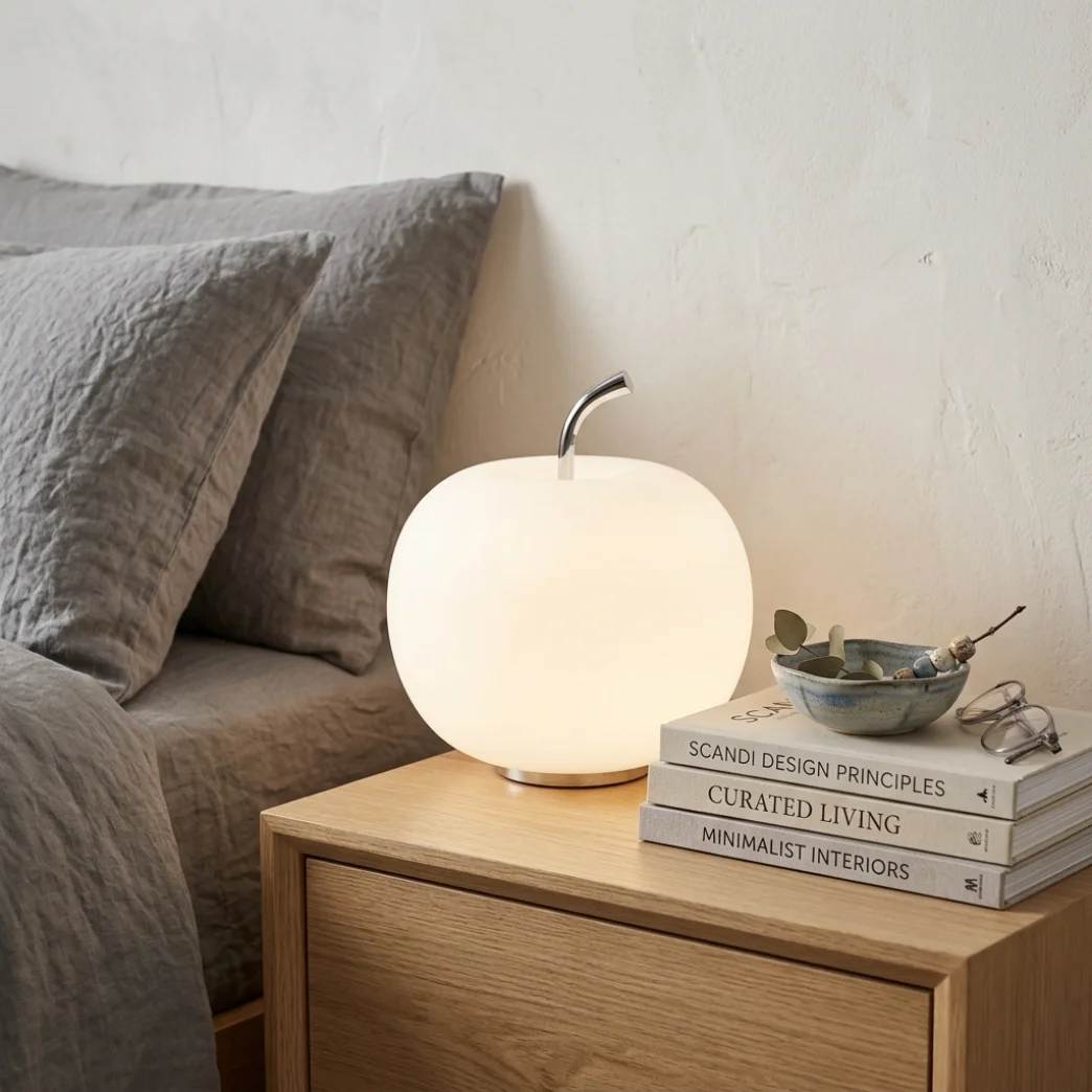 Modern Minimalist Apple Glass Table Lamp, Touch Control 3-Color Dimmable LED Bedside Night Light, Elegant Artful Nordic Lamp