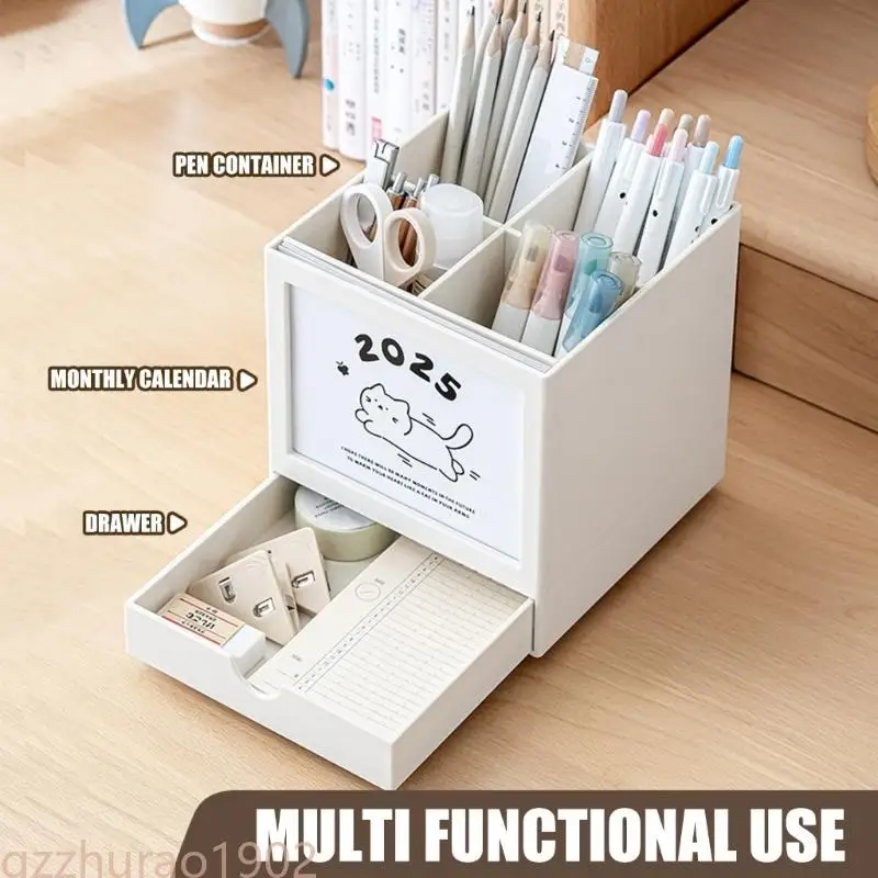 

97QB Desk Organizers Rotating Pen Holder 2025 Calendar Stationery Organisers Large Capacity Pencil Holder for School Office
