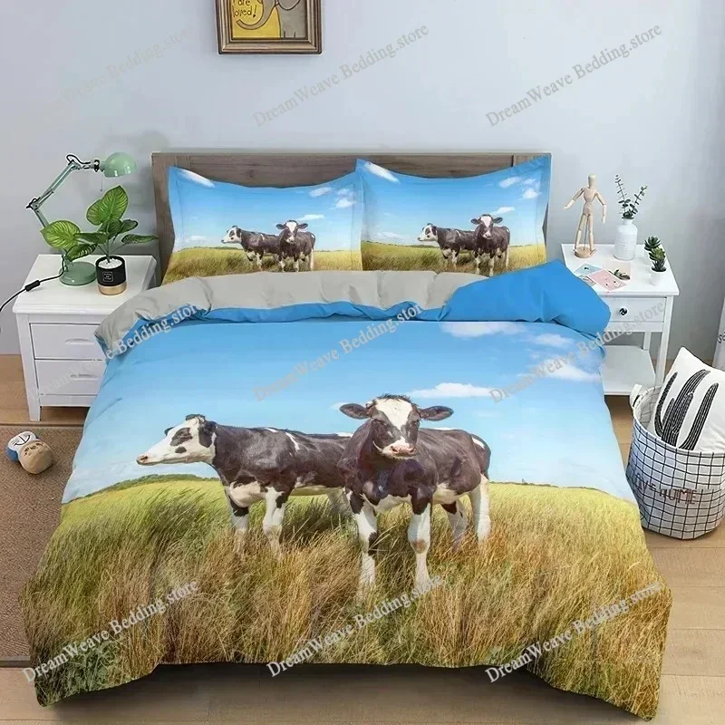 3D Cows Duvet Cover Set Animals Black White Milk Cows King Queen Size Polyester Comforter Cover for Boys Girls Kids Bedding Set9