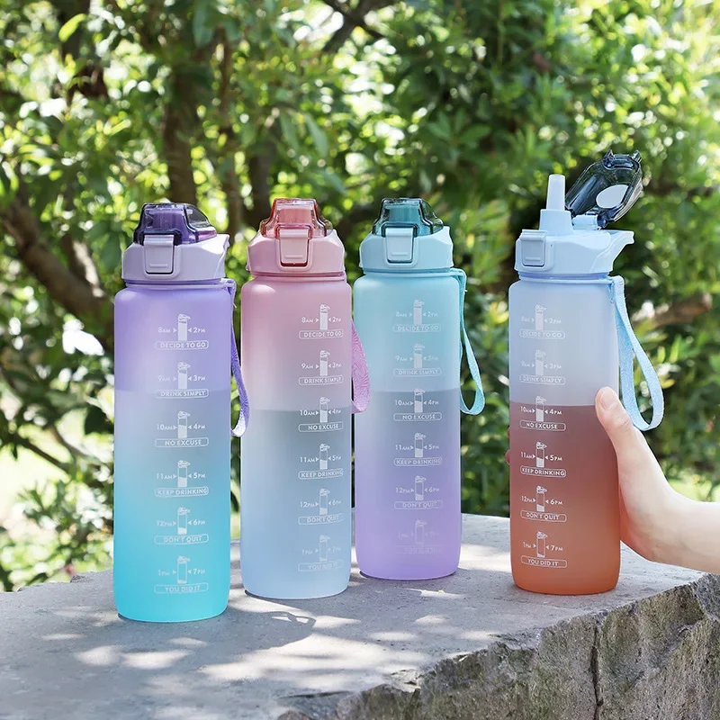 1000ml Stay Hydrated and On Track with Our Gradient Color Sports Water Bottle with Time Marker Perfect for Outdoor Fitness Yoga