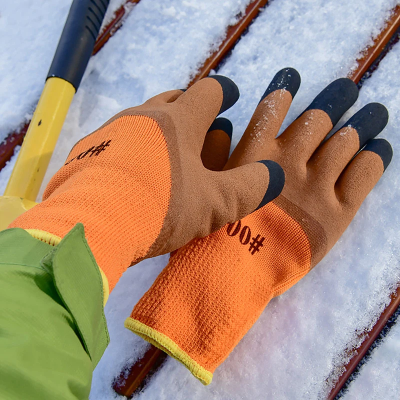 Guantes de protección laboral para sitio de construcción antideslizantes resistentes al desgaste de goma de neumáticos gruesos y aterciopelados de invierno