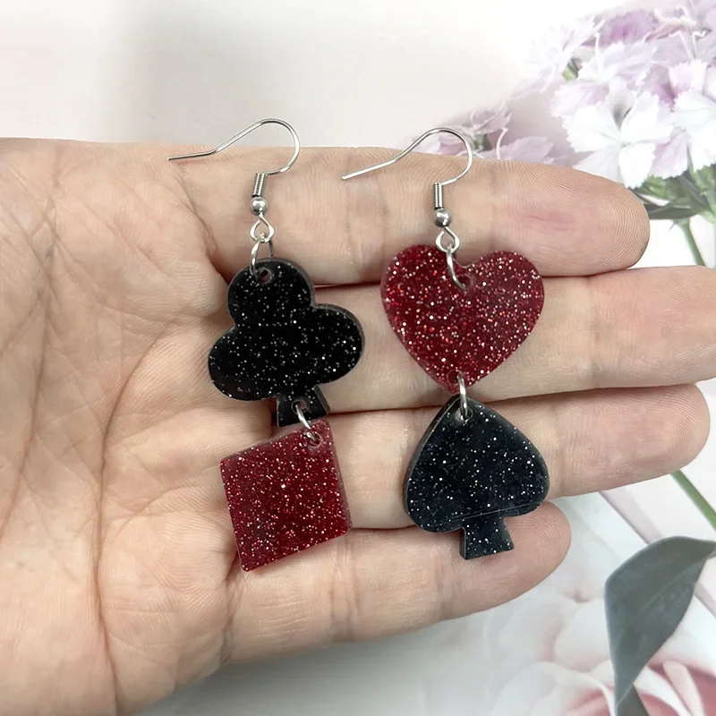 A Pair of New Fashionable Color Blocked Heart-shaped Earrings Personalized and Creative Acrylic Earrings Valentine's Day Gift