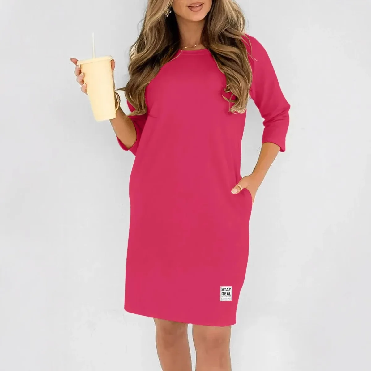 Spring  Women's Casual Dresses Round Neck Three Quarter Sleeves All-match Loose Homewear Solid Colors Simple Style Vestido