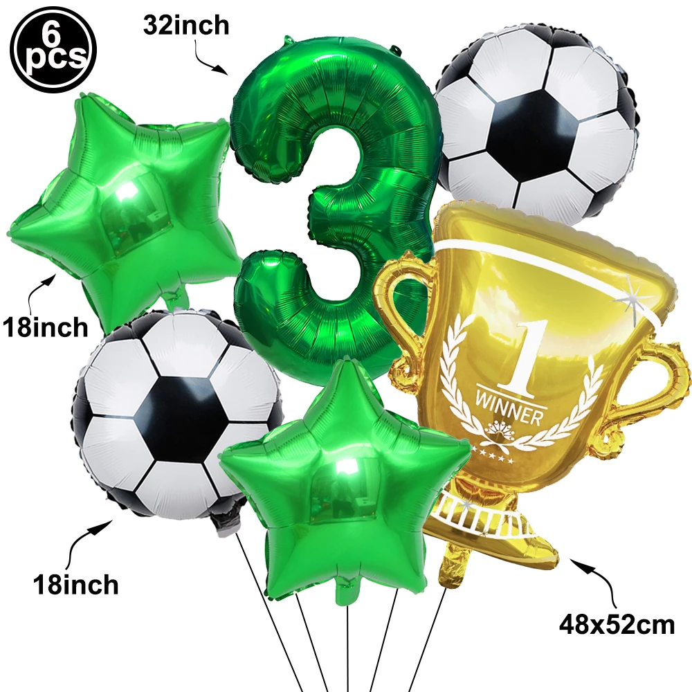 Soccer Party Balloons Set Gold Trophy Green Blue Black Red Number 0-9  Football Balloon Sports Theme Boy Birthday Party Decors view 5
