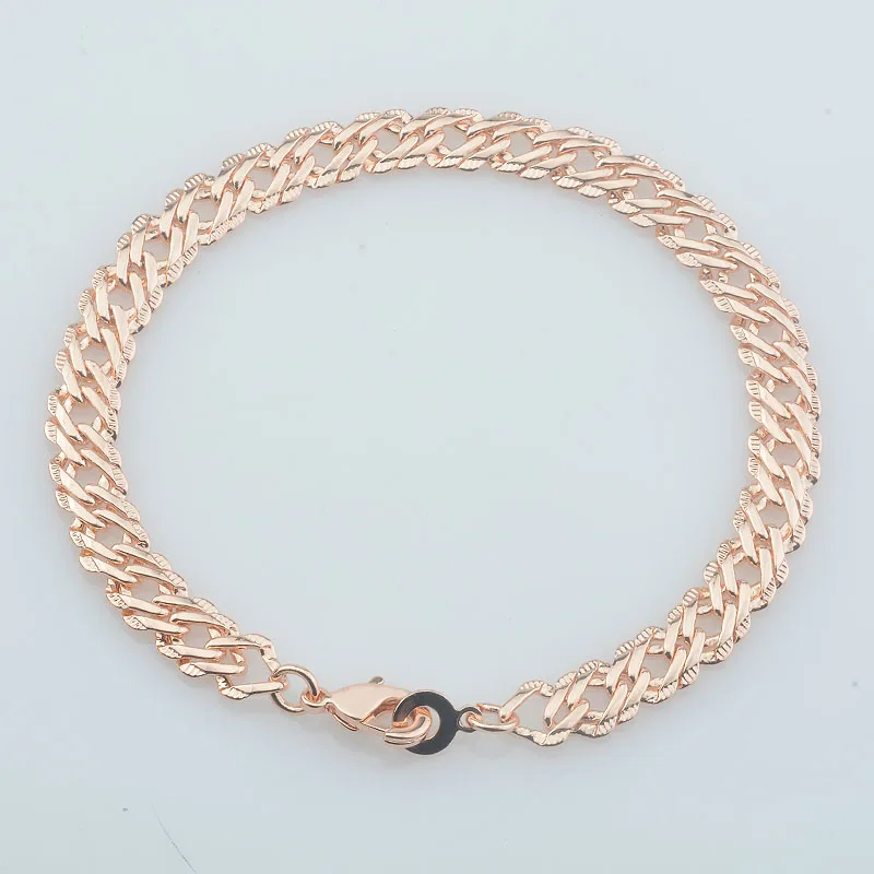 5mm 6mm Women Men 585 Rose Gold Color Carving Curb Necklace Bracelet Set Jewelry