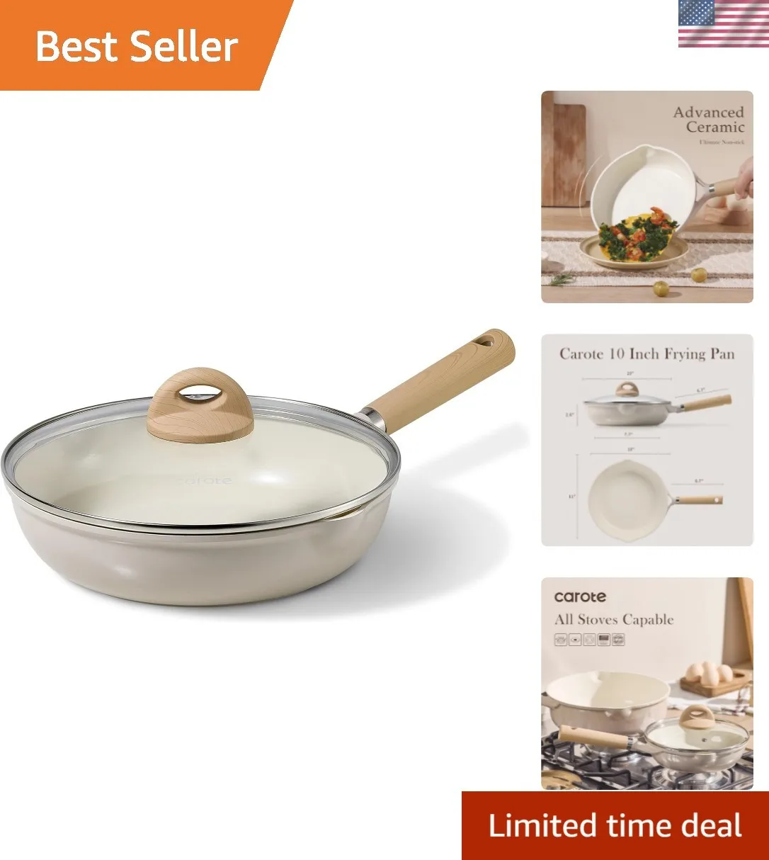 

10-inch non-stick ceramic frying pan with lid
