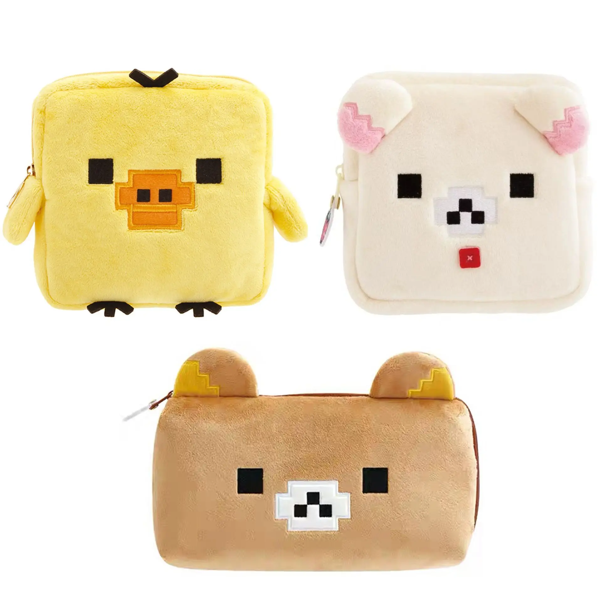 

Replica Rilakkuma Pixel Style Plush Pencil Case Kiiroitori Plush Storage Bag Kawaii Cartoon Stationery Bag Children'S Present