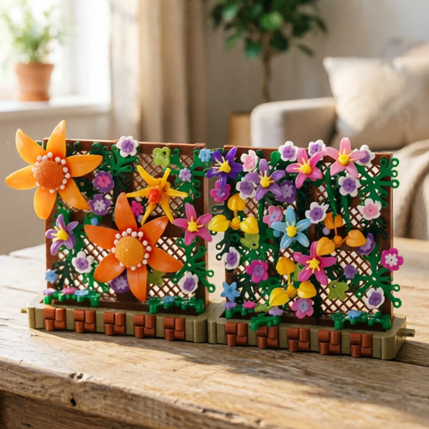 569-teiliges Sonnengeschenktes Chrysanthemen-Gestell Bausteine Blumen-Blumenzaun MOC-Modell Ziegel Desktop-Ornamente DIY Puzzle-Spielzeug Geschenke