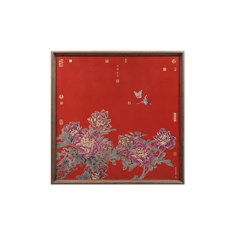 Elegant Peony Brass Wood Art Custom Logo Hand-made High-Temperature Coloring Unique High-caliber Classical Decor Mortise Tenon