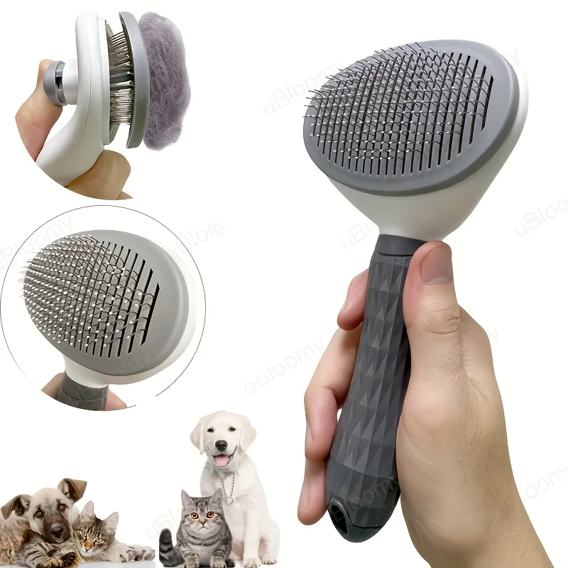 Easy-to-Clean Pet Grooming Brush for Cats and Dogs - One-Click Hair Removal, Detangling, Shedding Reduction