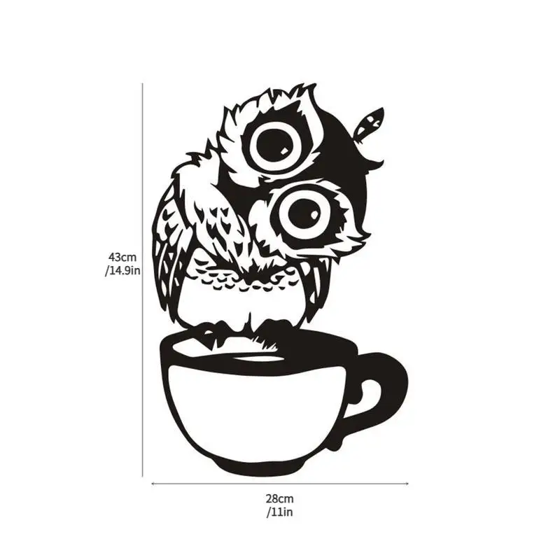 2PCS Funny Cartoon Owl Cup of Tea Coffee Kitchen Wall Sticker Home Decor