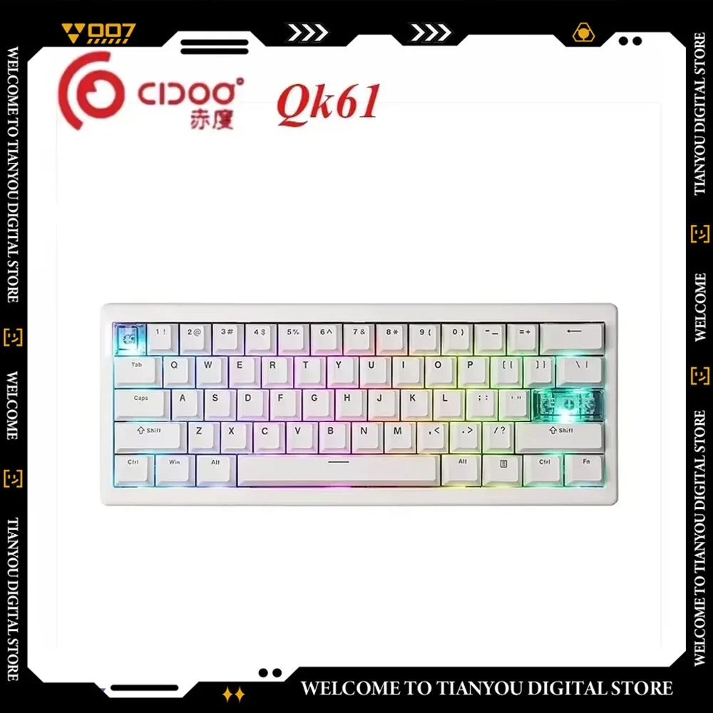 Cidoo QK61 Mechanical Keyboard Wireless Bluetooth & Wired QMK 3-Mode Gasket-Mounted Customizable Hot-Swappable Gamer Use Gift