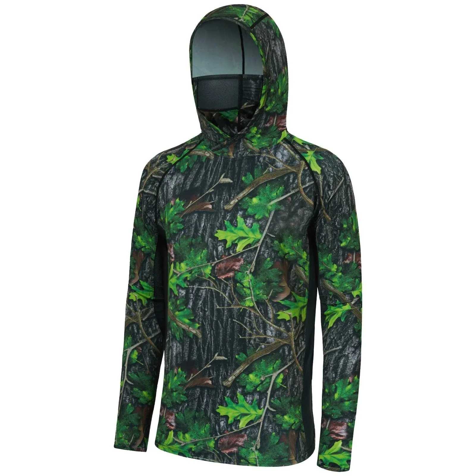 Herren-Waldtarn-Angelhoodie mit Gesichtsmaske, UV-Schutz UPF50+, schnelltrocknend, atmungsaktiv, langärmelig, für Angeln und Jagd – Detail 9