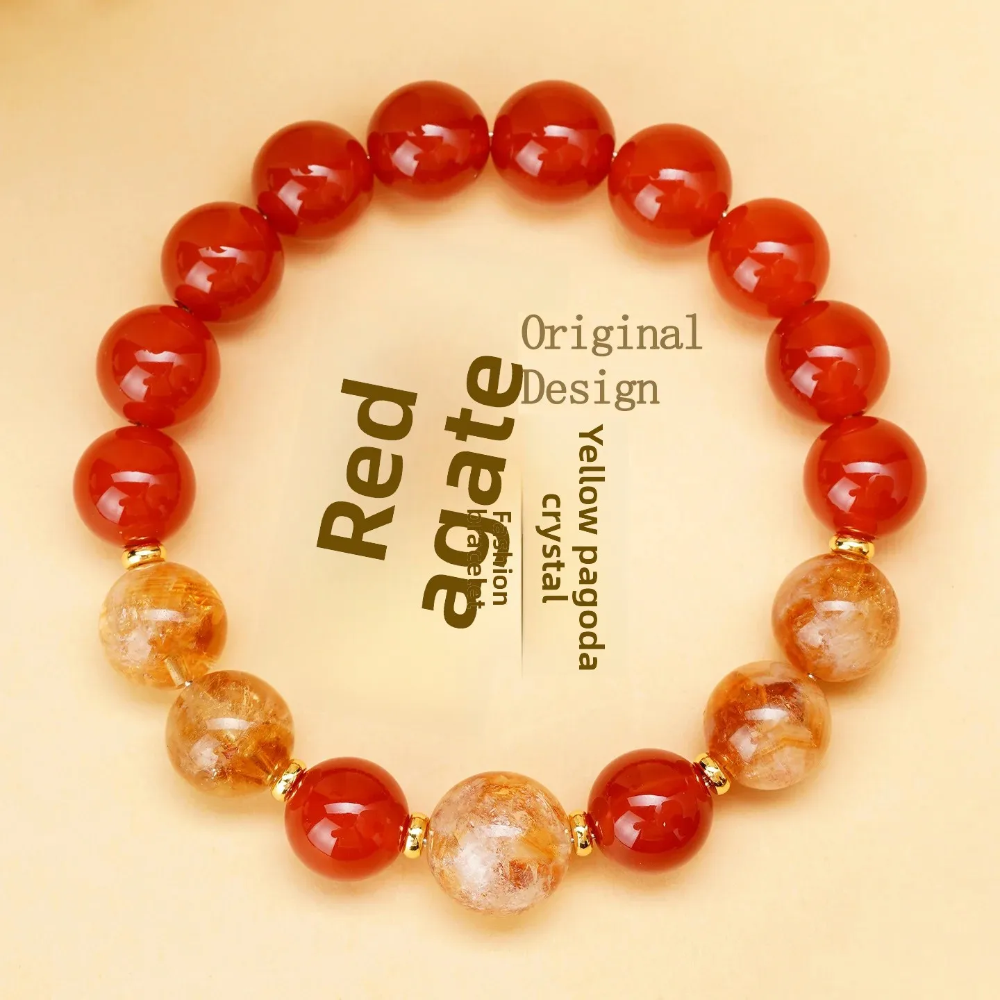 Natural Crystal Red Agate Yellow Tower Crystal Bracelet Double Circle Original Red Birthday Women's Hair Color Lucky Hand String