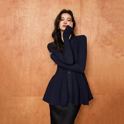 Elegant Ruffles Knitwear Cardigan Women French Sexy V-Neck Slim Long Sleeve Tops Y2K Femme Chic Buttons Knitted Sweater New