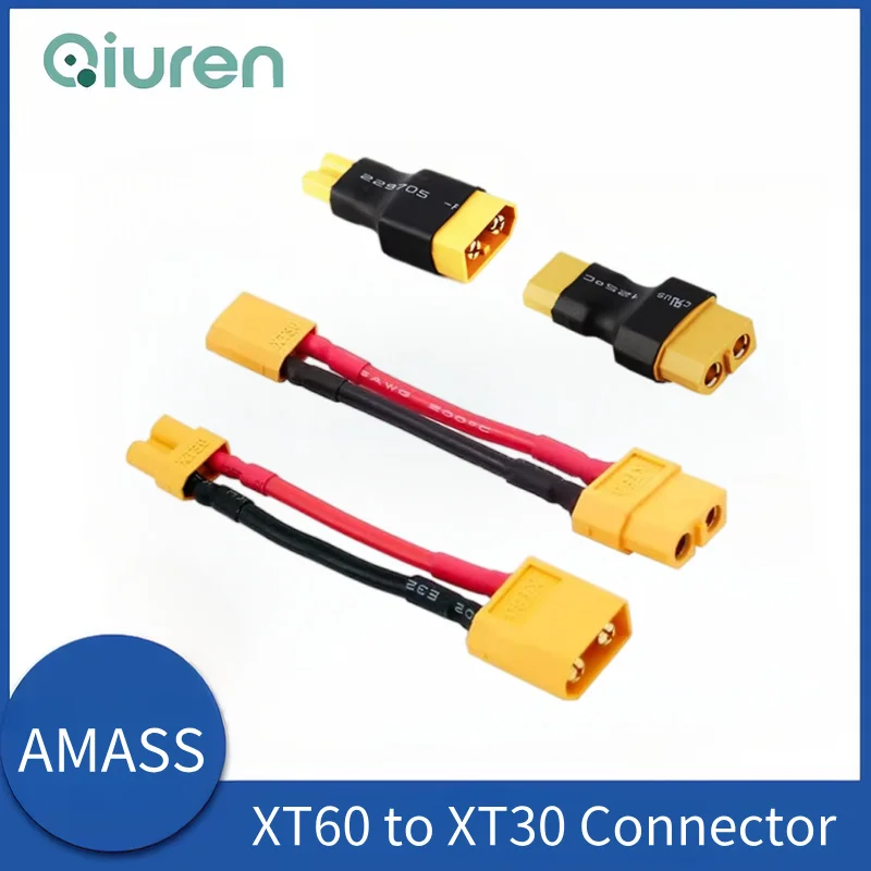 AMASS 1pcs XT60 to XT30 Connector Adapter Male/Female Plug 10CM 16AWG Silicone Wire Cable for RC FPV Quadcopter CineLog35 Drone