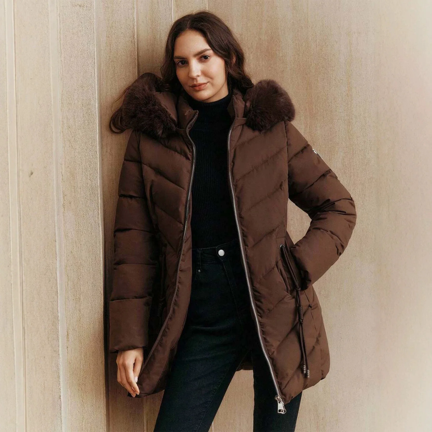 Women's Slim Fit Hooded down Cotton Jacket Medium to Long Versatile Fashion Coat Trend 2026 Small Size